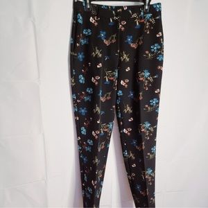 Tanjay Black Floral High Waisted Trouser Dress Pants Size 12
